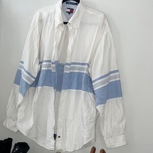 Tommy Hilfiger White and Blue Button Down Shirt
